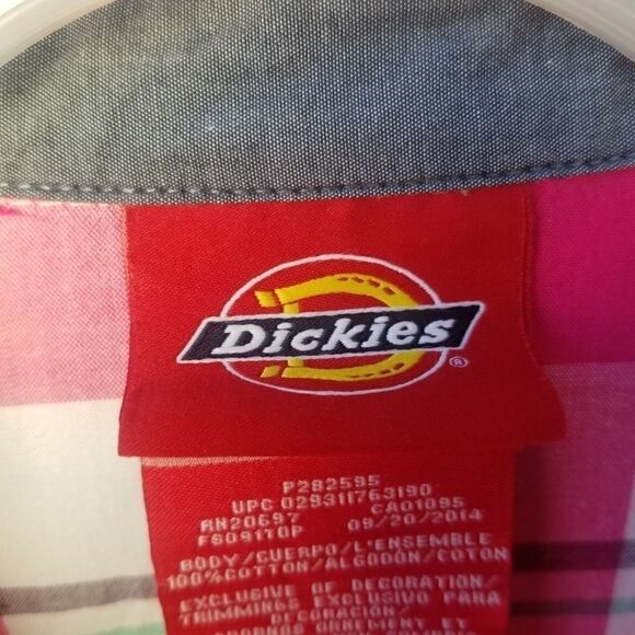 DICKIES Button Up Pink Plaid Shirt. Sz M - Picture 2 of 13